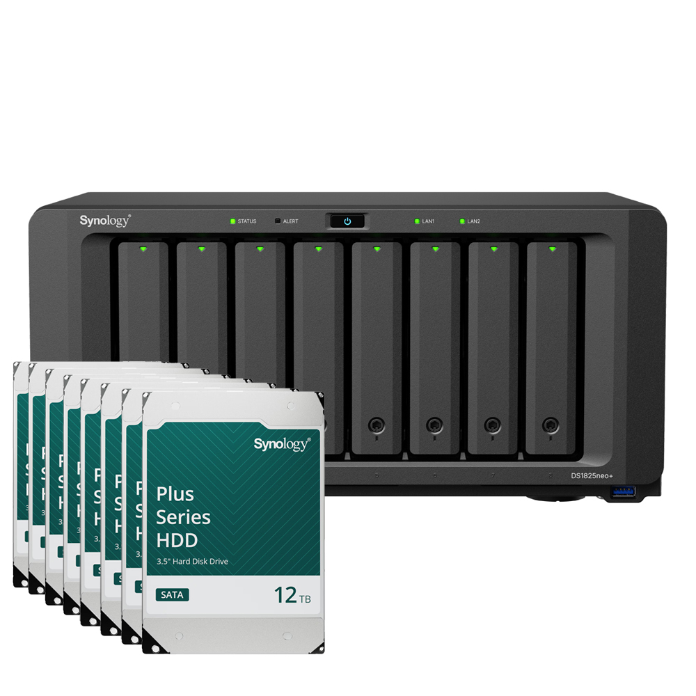 Synology DS1825neo+ 96TB Plus HDD NAS-Bundle NAS inkl. 8x 12TB Synology Plus 3.5 Zoll SATA Festplatte