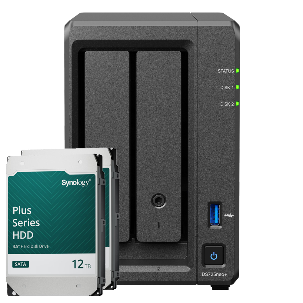 Synology DS725neo+ 24TB Plus HDD NAS-Bundle NAS inkl. 2x 12TB Synology Plus HDD 3.5 Zoll SATA