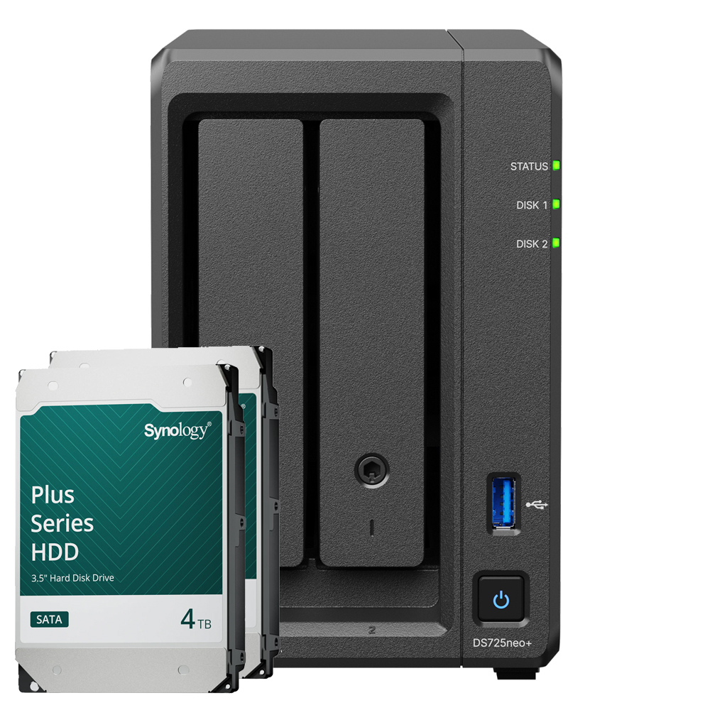 Synology DS725neo+ 8TB Plus HDD NAS-Bundle NAS inkl. 2x 4TB Synology Plus HDD 3.5 Zoll SATA