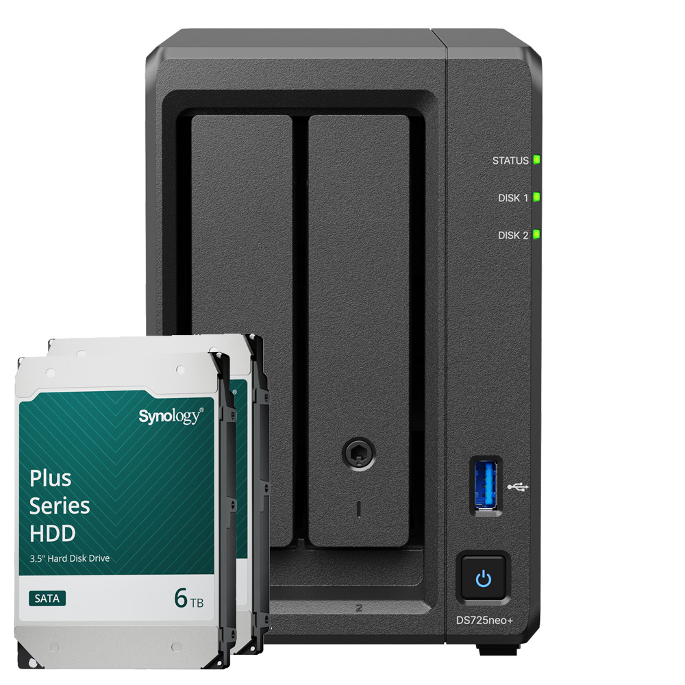 Synology DS725neo+ 12TB Plus HDD NAS-Bundle NAS inkl. 2x 6TB Synology Plus HDD 3.5 Zoll SATA