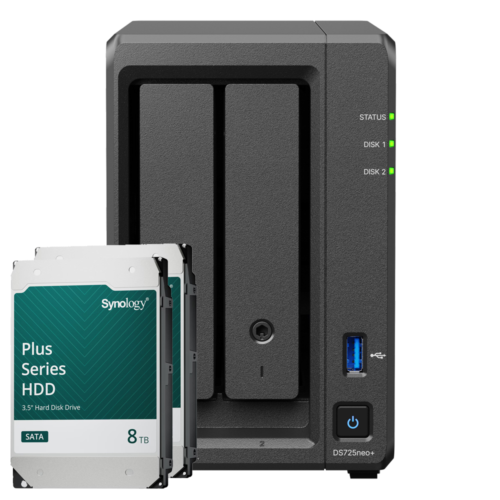 Synology DS725neo+ 16TB Plus HDD NAS-Bundle NAS inkl. 2x 8TB Synology Plus HDD 3.5 Zoll SATA