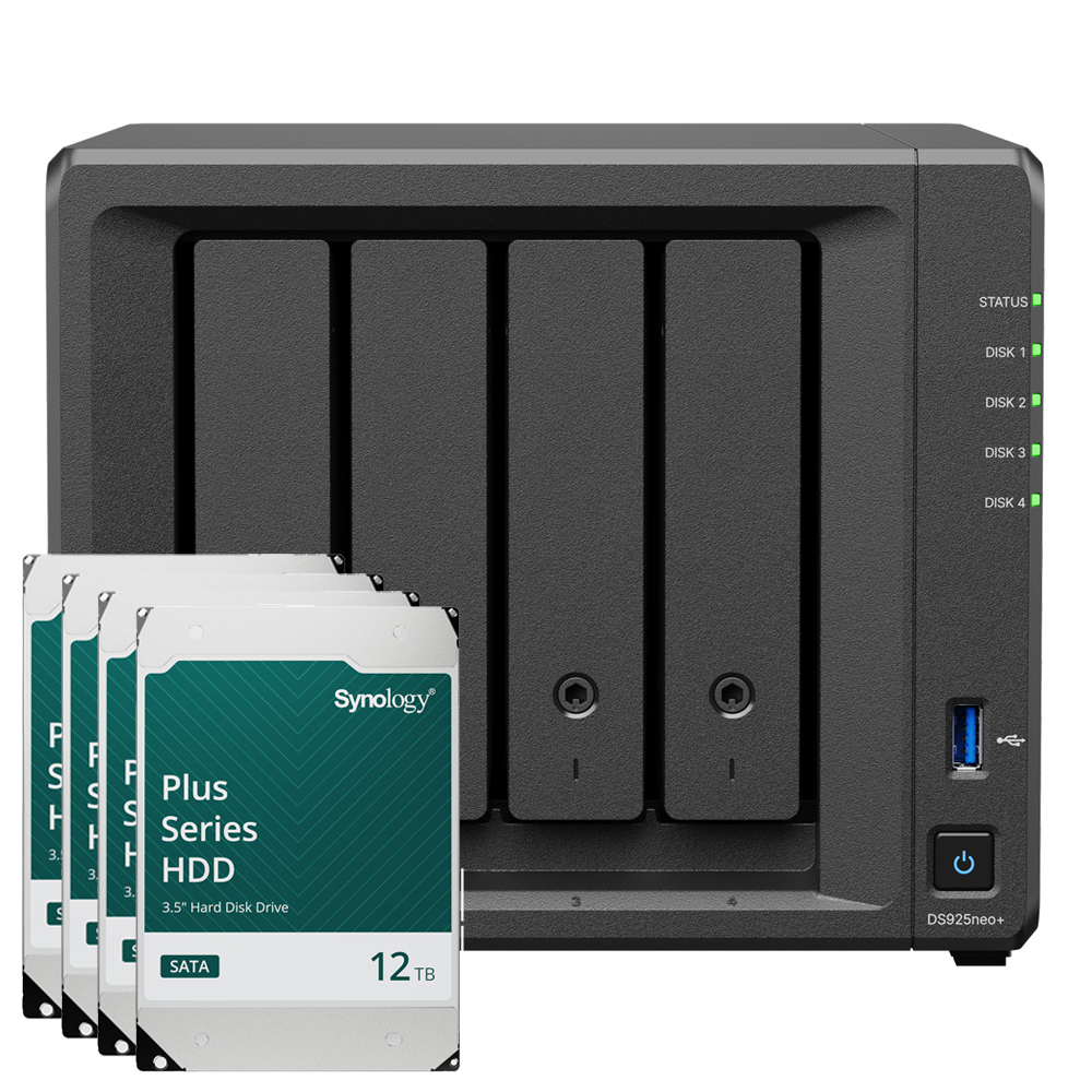 Synology DS925neo+ 48TB Plus HDD NAS-Bundle NAS inkl. 4x 12TB Synology Plus HDD 3.5 Zoll SATA