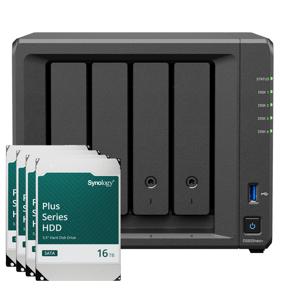 Synology DS925neo+ 64TB Plus HDD NAS-Bundle NAS inkl. 4x 16TB Synology Plus HDD 3.5 Zoll SATA