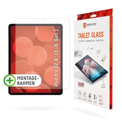 Displex Panzerglas f. Ipad Pro 12,9'' (3./4./5./6. Gen.) Eco-Montagerahmen L-Form, unzerbrechlich, ultra-dünn, unsichtba...