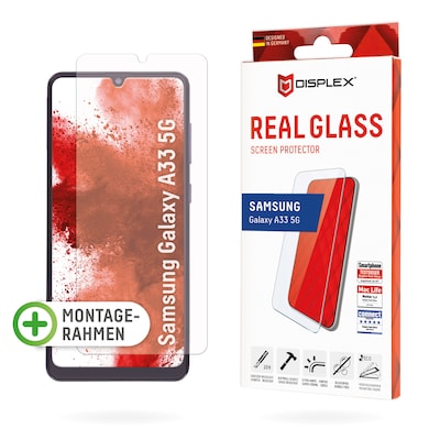 DISPLEX Panzerglas 2D/ Clear (10H) für Samsung Galaxy A33 5G Eco-Montagerahmen, Tempered Glas, kratzer-resistente Schutzfolie, hüllenfreundlich