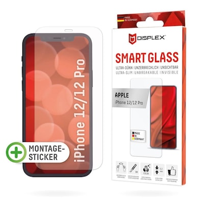 DISPLEX Smart Glass (9H) für Apple iPhone 12/12 Pro Montagesticker, unzerbrechlich, ultra-dünn, unsichtbar