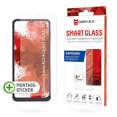 DISPLEX Smart Glass (9H) für Samsung Galaxy A12/A13 (NE)/A32 5G Montagesticker, unzerbrechlich, ultra-dünn, unsichtbar