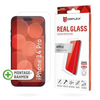 DISPLEX Panzerglas 2D/ Clear (10H) für Apple iPhone 14 Pro Eco-Montagerahmen, Tempered Glas, kratzer-resistente Glasschu...