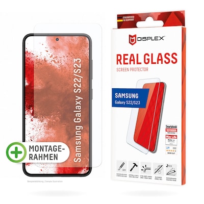 DISPLEX Panzerglas 2D/Clear (10H) für Samsung Galaxy S22/S23, Eco-Montagerahmen, Tempered Glas, kratzer-resistente Glasschutzfolie, hüllenfreundlich