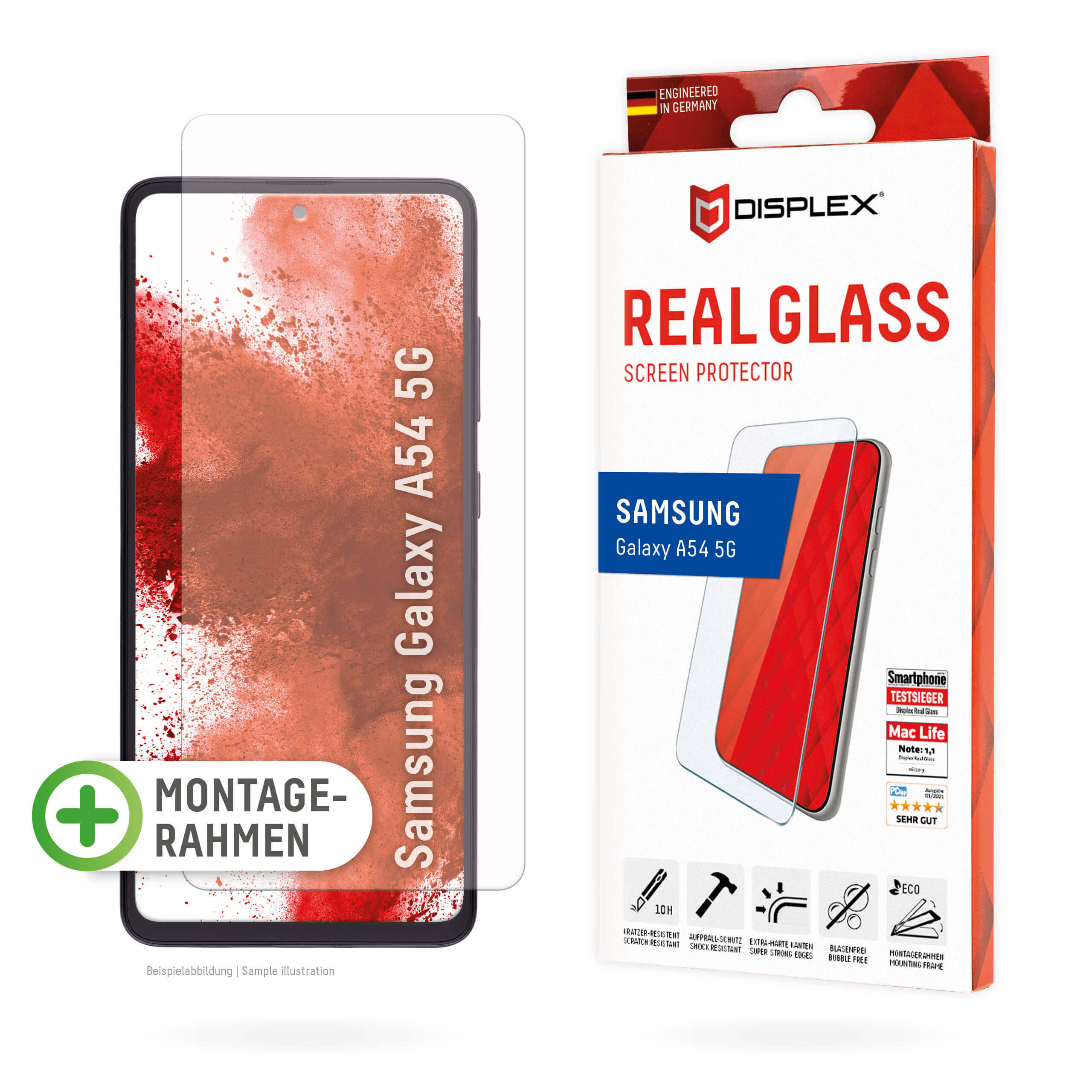 Thumbnail - DISPLEX Panzerglas 2D/ Clear (10H) für Samsung Galaxy A54 5G Eco-Montagerahmen, Tempered Glas, kratzer-resistente Schutz...