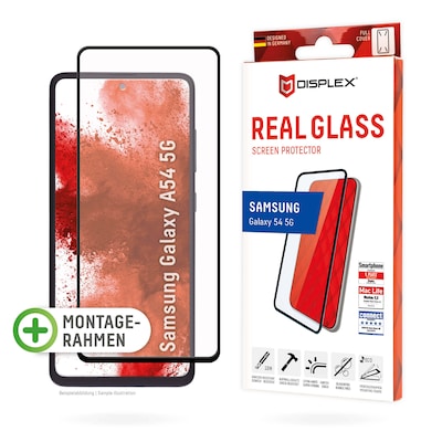 DISPLEX Full Cover Panzerglas (10H) für Samsung Galaxy A54 5G Eco-Montagerahmen, volle Displayabdeckung, Tempered Glas, kratzer-resistente Schutzfolie
