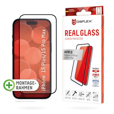Displex Full Cover Schutzglas für Iphone 15 Pro Max/15 Plus Eco-Montagerahmen, volle Displayabdeckung, Tempered Glas, kr...