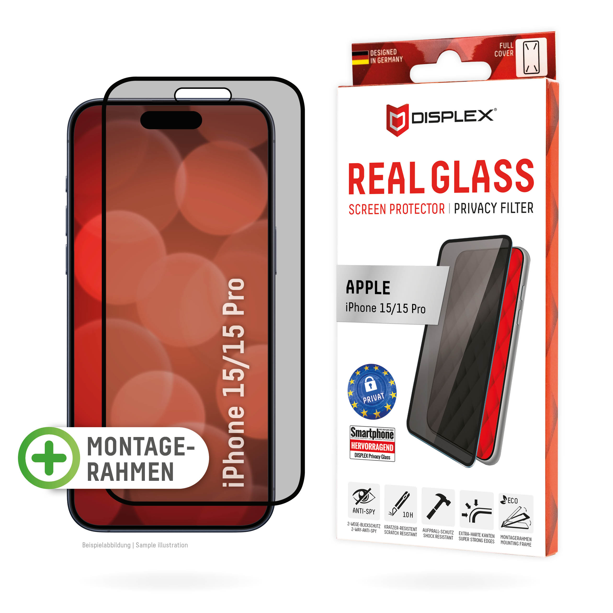 Displex Privacy Schutzglas für Iphone 15/15 Pro