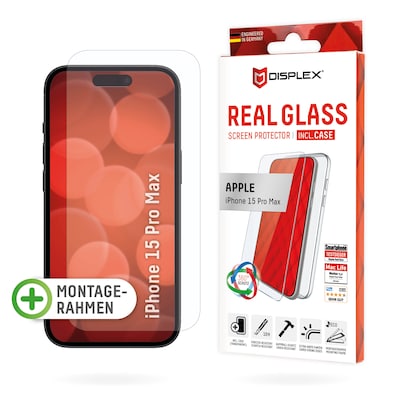Displex Panzerglas + Schutzhülle für Apple iPhone 15 Pro Max, Eco-Montagerahmen, kratzer-resistent