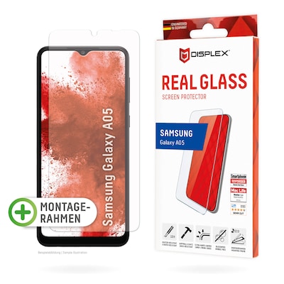 DISPLEX Panzerglas 2D/ Clear (10H) für Samsung Galaxy A05 Eco-Montagerahmen, Tempered Glas, kratzer-resistente Schutzfol...