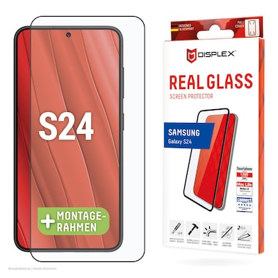 DISPLEX Full Cover Panzerglas (10H) für Samsung Galaxy S24 Eco-Montagerahmen, volle Displayabdeckung, Tempered Glas, kra...