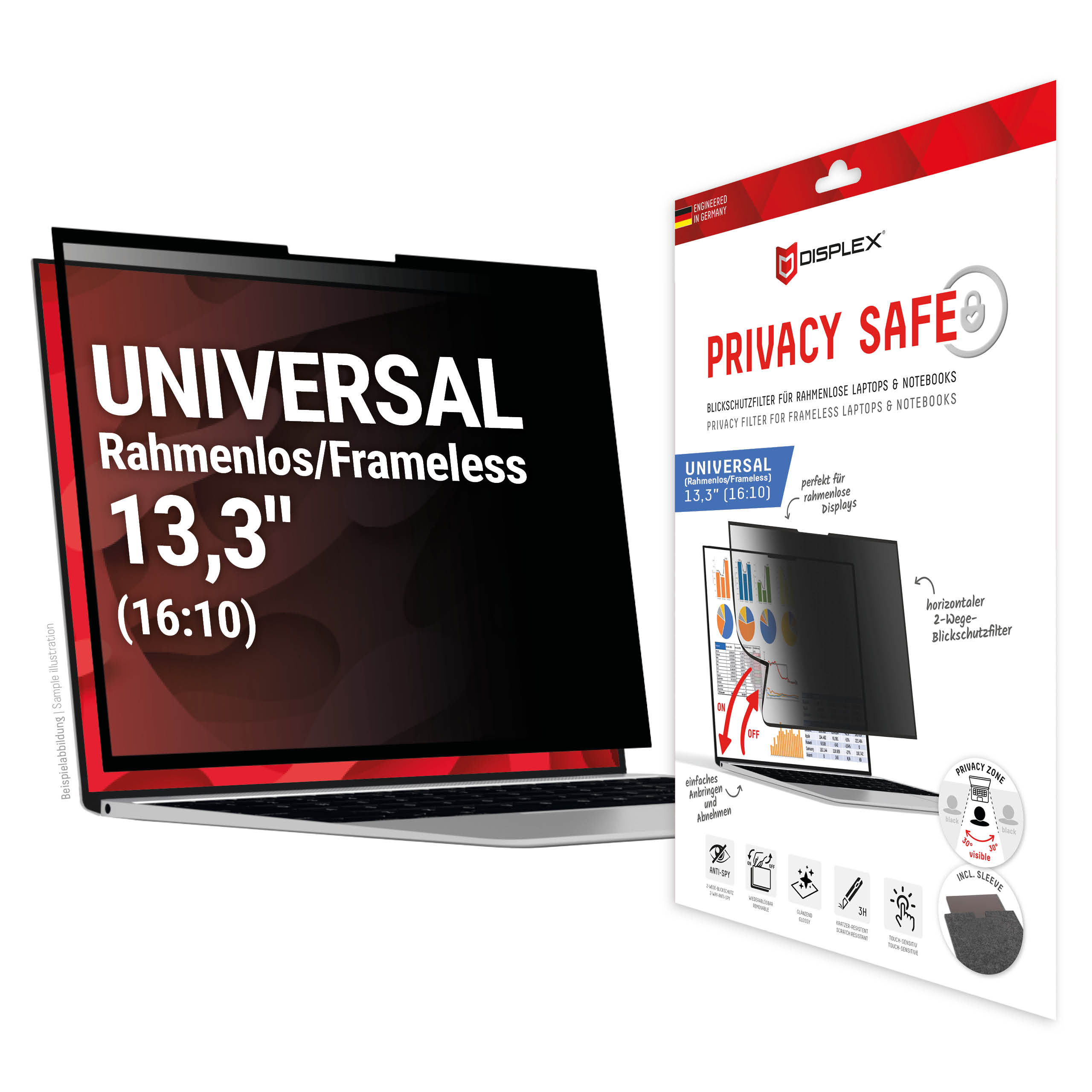 Thumbnail - DISPLEX Privacy Safe Blickschutzfilter Uni (randlos)13,3", 16:10