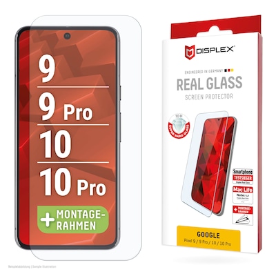 DISPLEX Panzerglas Clear(10H) für Google Pixel 9/9 Pro/10/10 Pro Eco-Montagerahmen, Tempered Glas, kratzer-resistente Schutzfolie, hüllenfreundlich
