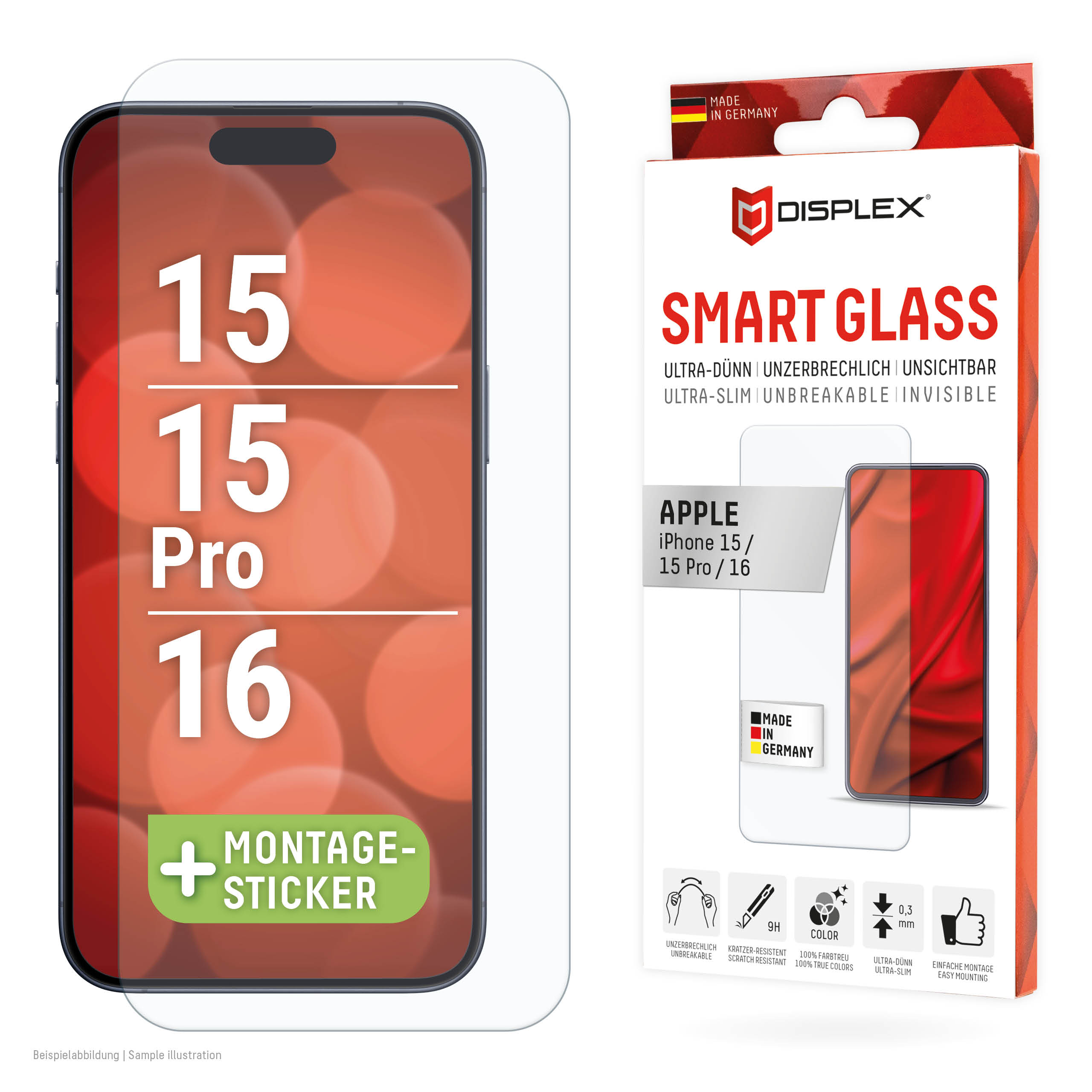 Thumbnail - DISPLEX Smart Schutzglas für iPhone 15/15 Pro/16