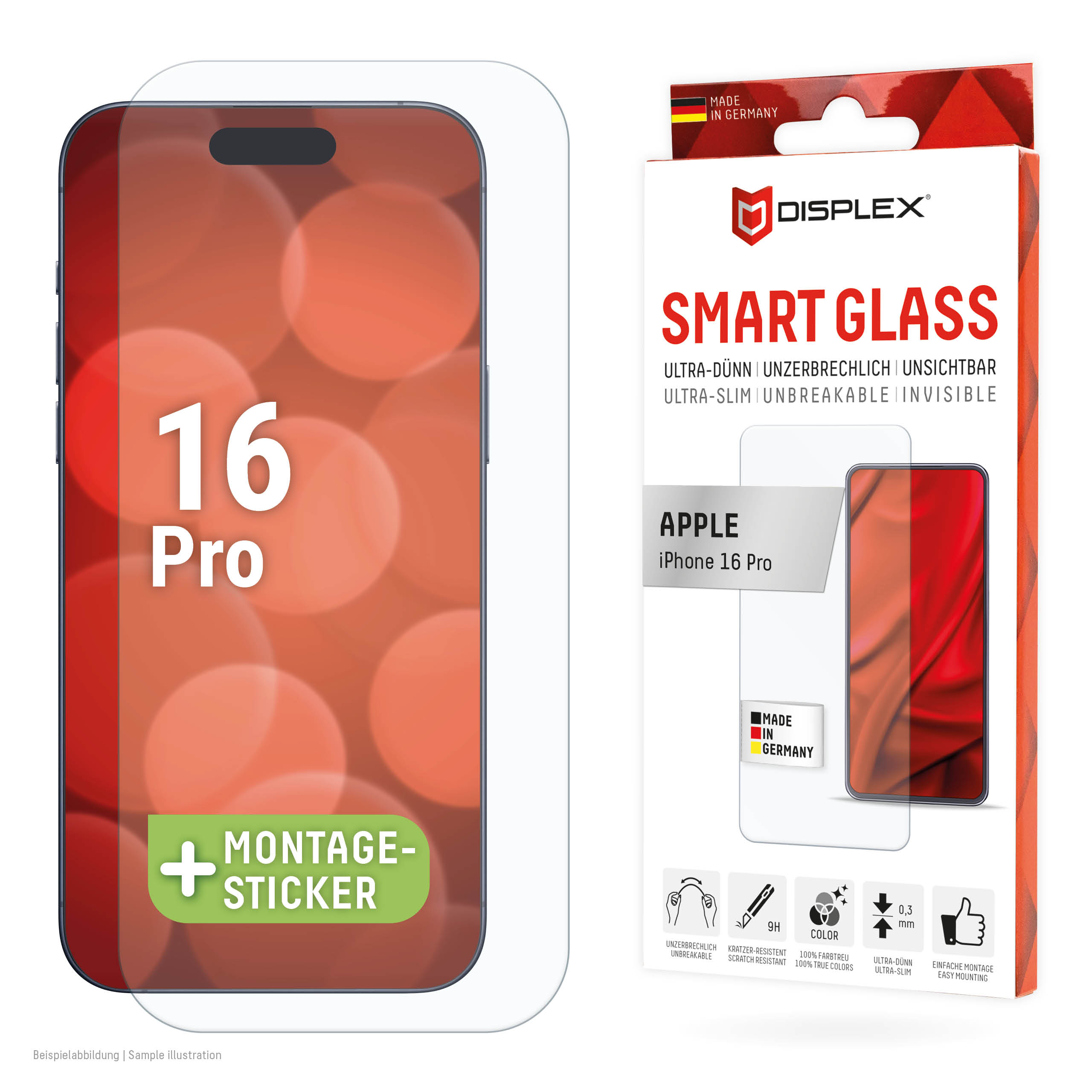 DISPLEX Smart Glasschutzfolie für iPhone 16 Pro