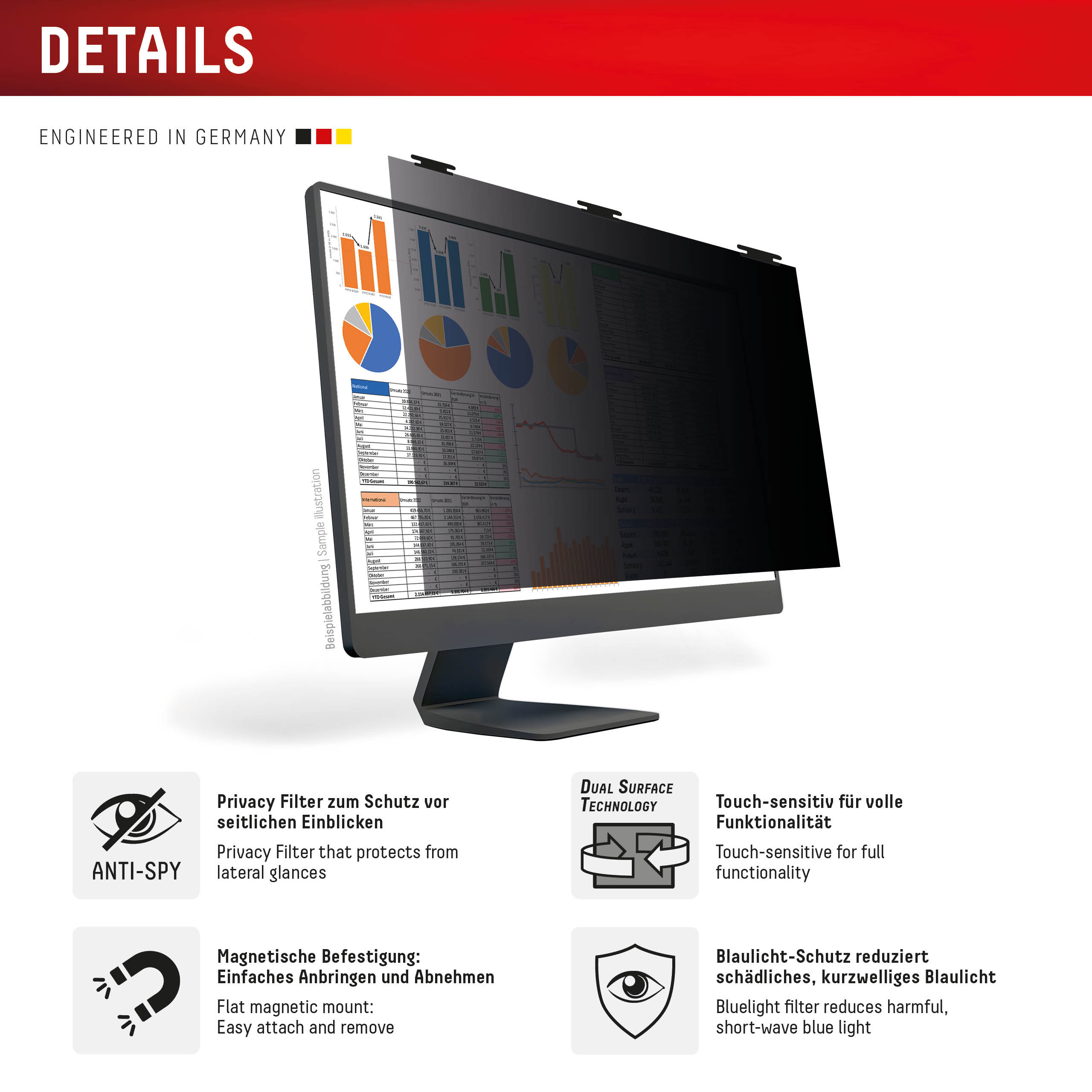 DISPLEX Privacy Blickschutzfilter Safe Desktop Uni 27" (16:10) Displayfolien Produkt Bild 8
