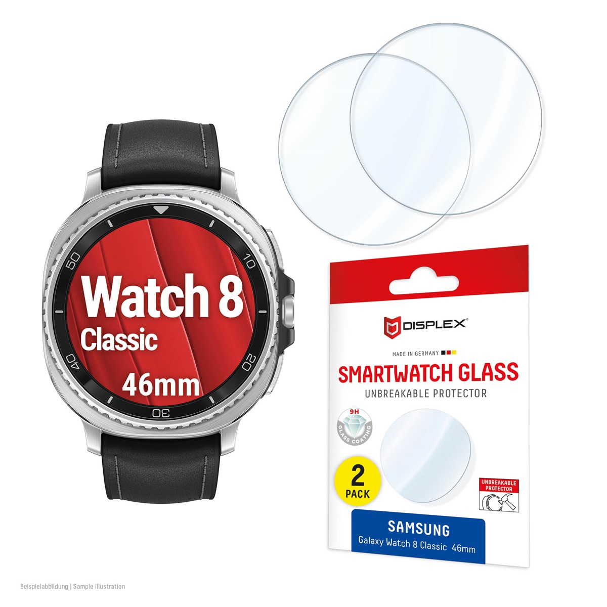 DISPLEX Glass Schutzfolie Samsung Galaxy Watch8 Classic, 46mm 2 Stück