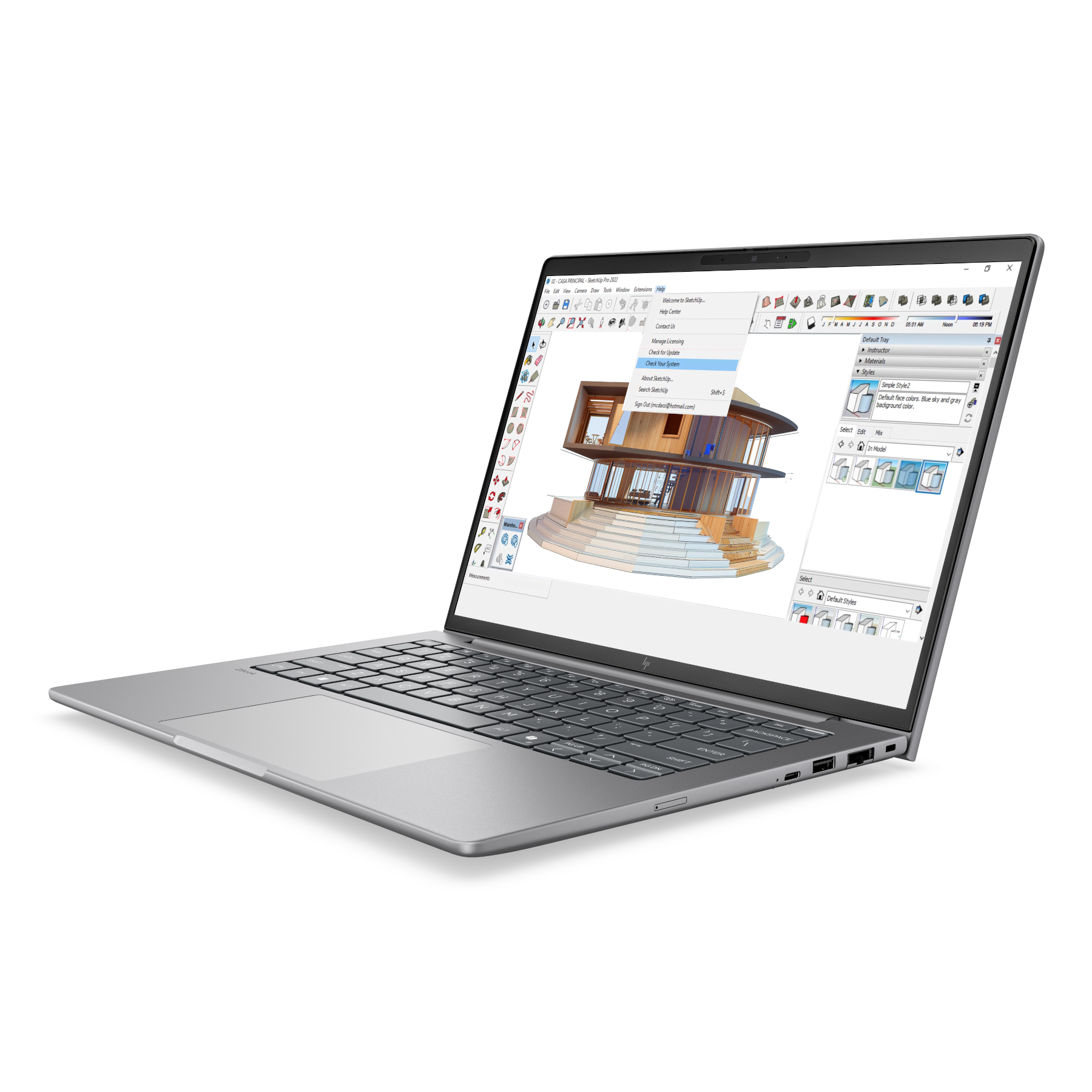 Hp zbook 8 g2i 14 dk3a0et pogled z leve strani in odprtim profesionalnim programom