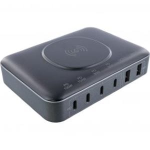 Thumbnail - InLine Qi Powerstation Multiport, Netzteil, Ladegerät 4x USB Typ-C, 2x USB Typ-A, GaN, 100W, Wireless charging 15W, schw...