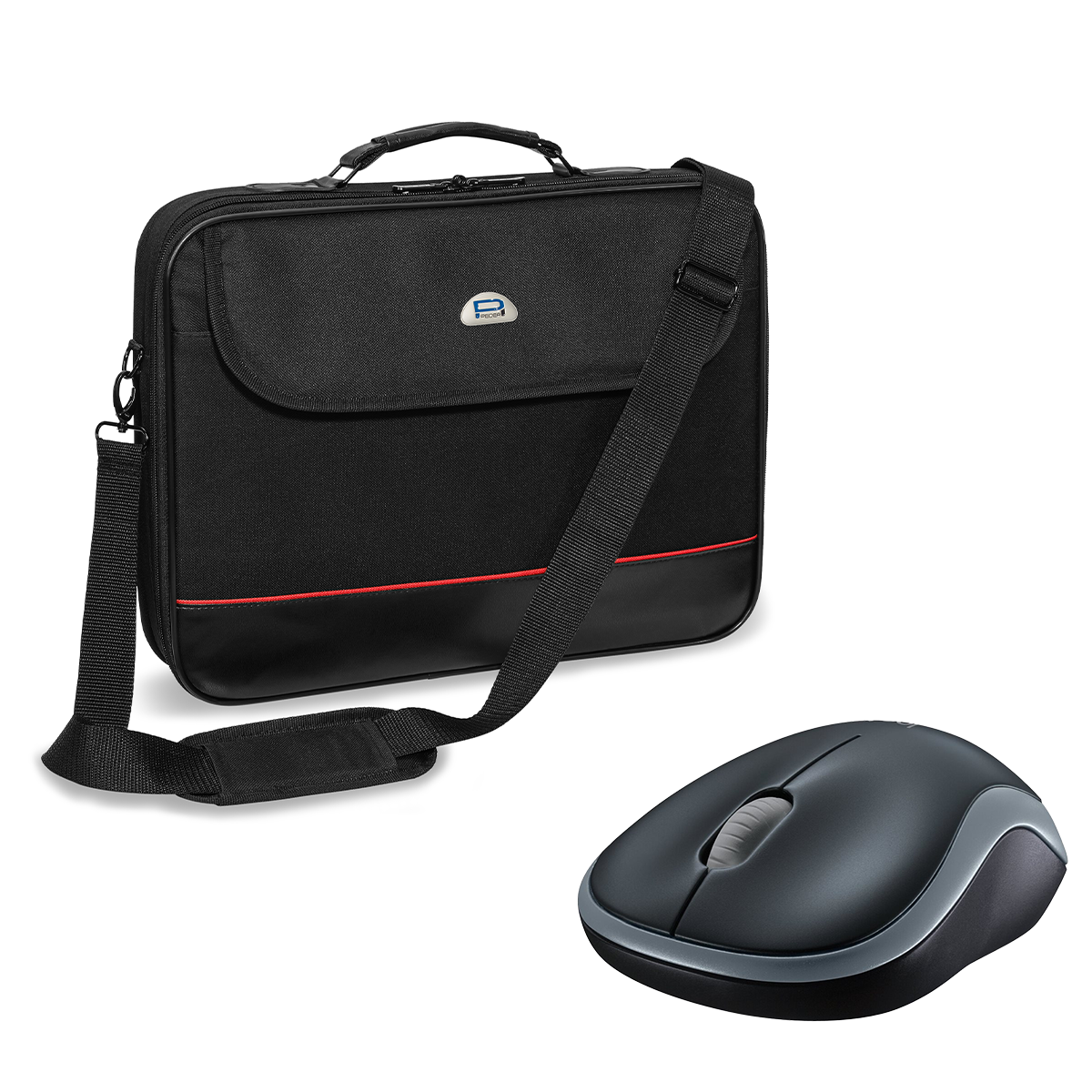 Pedea "Trendline" 15,6", schwarz + Logitech M185, kabellos, grau [schwarz/rot], Wasserabweisendes Nylon, Gepolsterter Ra...