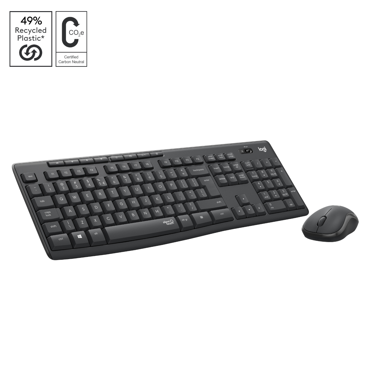 Logitech MK295 Desktopset, US-Layout, kabellos, B-Ware Spritzwassergeschützt, SilentTouch-Technologie, 8 Sondertasten