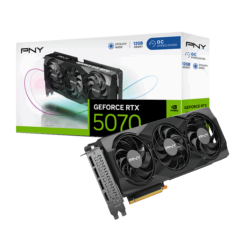 PNY GeForce RTX 5070 Overclocked Triple Fan - 12GB GDDR7, HDMI, 3x DP