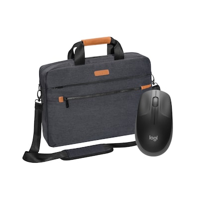 PEDEA Notebooktasche "Elegance" Pro, 15,6" + Logitech M190 Maus für Notebooks bis 39,6cm, grau