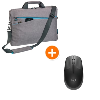 PEDEA Notebook Tasche 15,6" + Logitech M190 Wireless Maus , grau