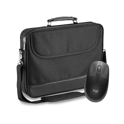 PEDEA Laptoptasche 15,6 Zoll BLACKLINE + Logitech M190 Maus Notebook Umhängetasche mit Schultergurt, schwarz