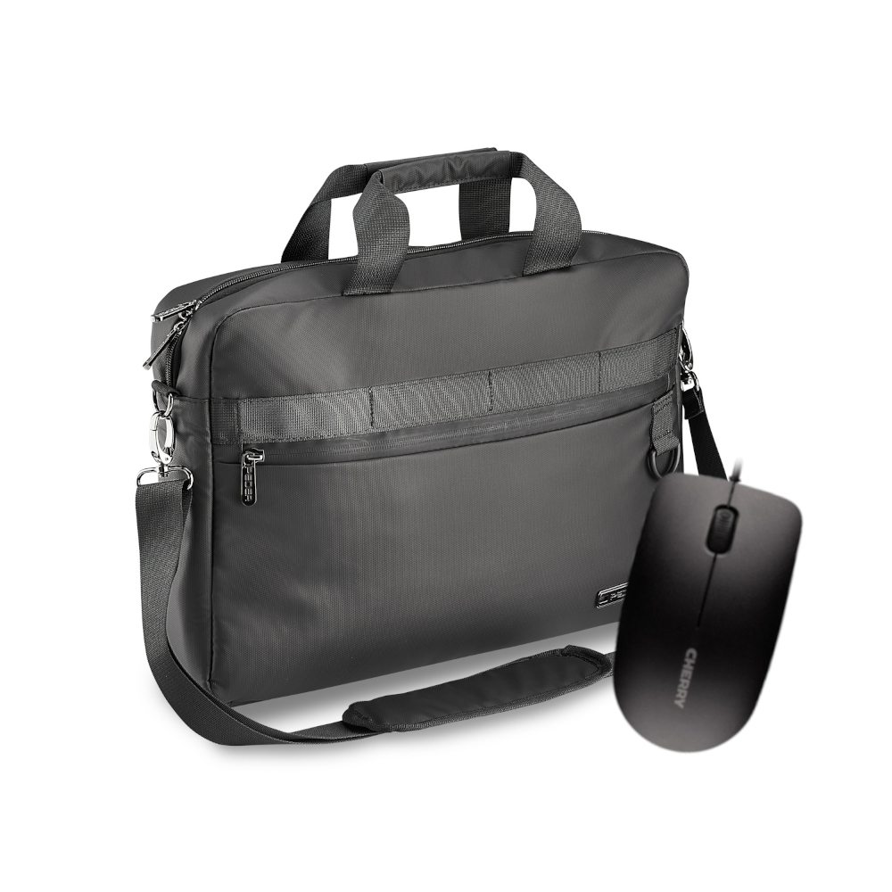 PEDEA Laptoptasche 17,3 Zoll "Clutch" + CHERRY MC 1000 Maus Notebook Umhängetasche mit Tablet Fach, schwarz