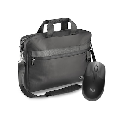 PEDEA Laptoptasche 17,3 Zoll "Clutch" Logitech M190 Maus Notebook Umhängetasche mit Tablet Fach, schwarz