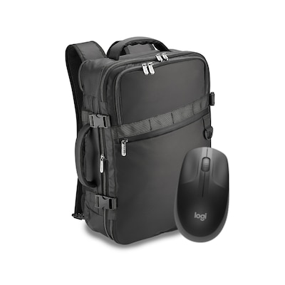 PEDEA NB-Rucksack 15,6 Zoll "Clutch" + Logitech M190 Maus Notebook-Rucksack mit Reisefach, schwarz
