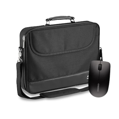 PEDEA Laptoptasche 17,3 Zoll BLACKLINE + CHERRY MC 1000 Maus Notebook Umhängetasche mit Schultergurt, schwarz
