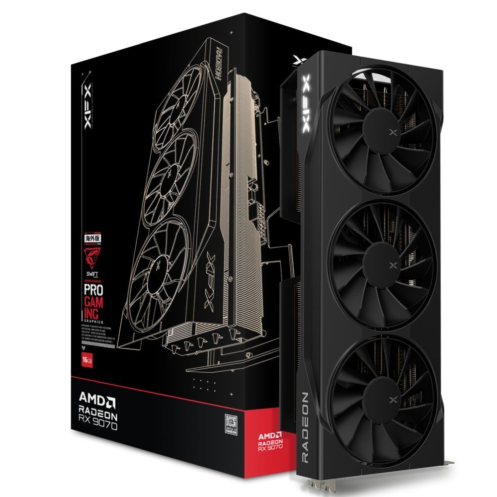 XFX SWIFT Radeon RX 9070 OC Triple Fan Grafikkarte - 16GB GDDR6, HDMI, 3x DP