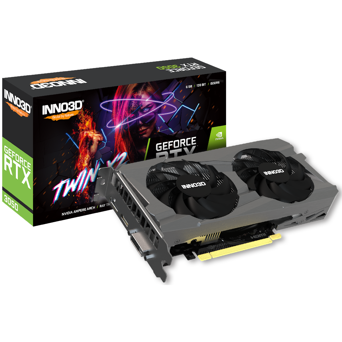 INNO3D GeForce RTX 3050 Twin X2 (LHR) Grafikkarte - 6GB DDR6, 1x DVI, 1x HDMI, 1x DP