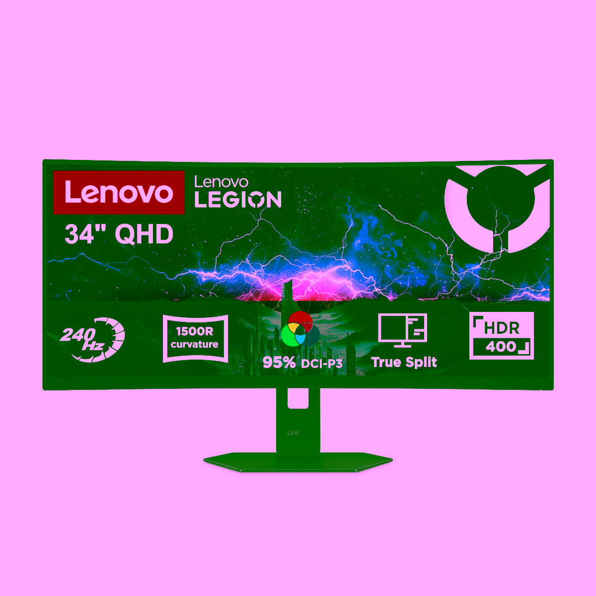 Lenovo Legion 34W-2c Monitor 34 Zoll Gaming Monitor 240Hz, True Split
