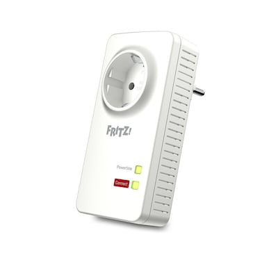 FRITZ!Powerline 1220 Einzeladapter Mit integrierter Steckdose, bis zu 1.200 MBit/s, 2x Gigabit LAN