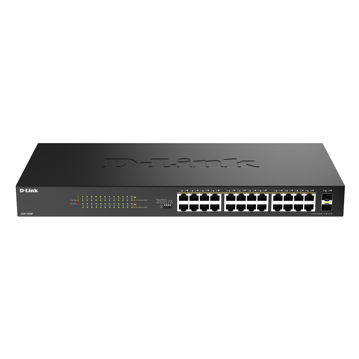D-Link DGS-1026P Unmanaged Switch 26-Port, 24x 1G RJ45 (PoE+), 2x 1G SFP (Uplink)