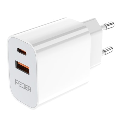 PEDEA Reiselader Dual 20W für USB-C/USB-A- weiß 100-240V / Schnellladegerät / 20 Watt max.
