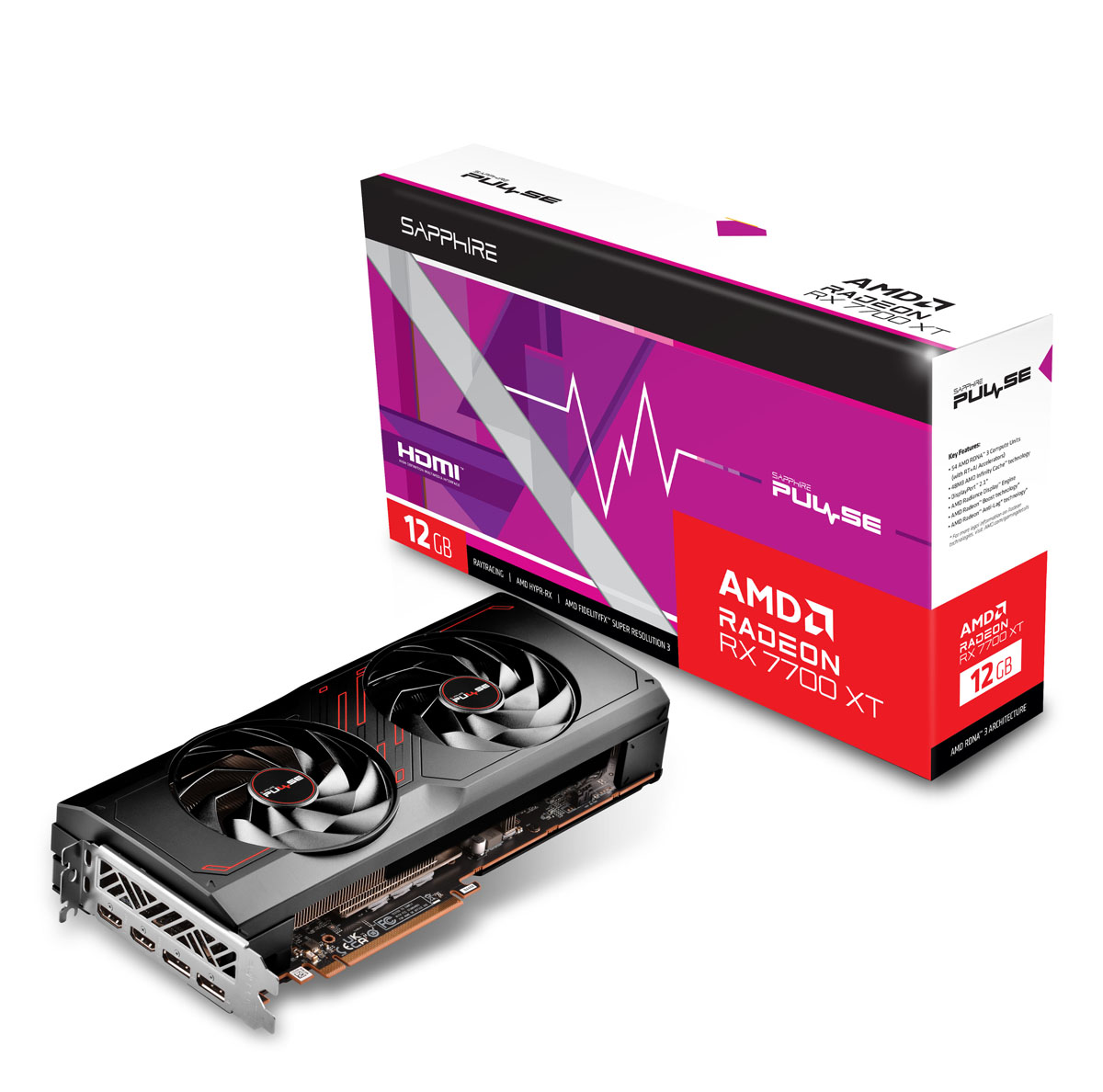 SAPPHIRE PULSE AMD Radeon RX 7700 XT Gaming Grafikkarte B-Ware - 12GB GDDR6, 1x HDMI, 3x DP