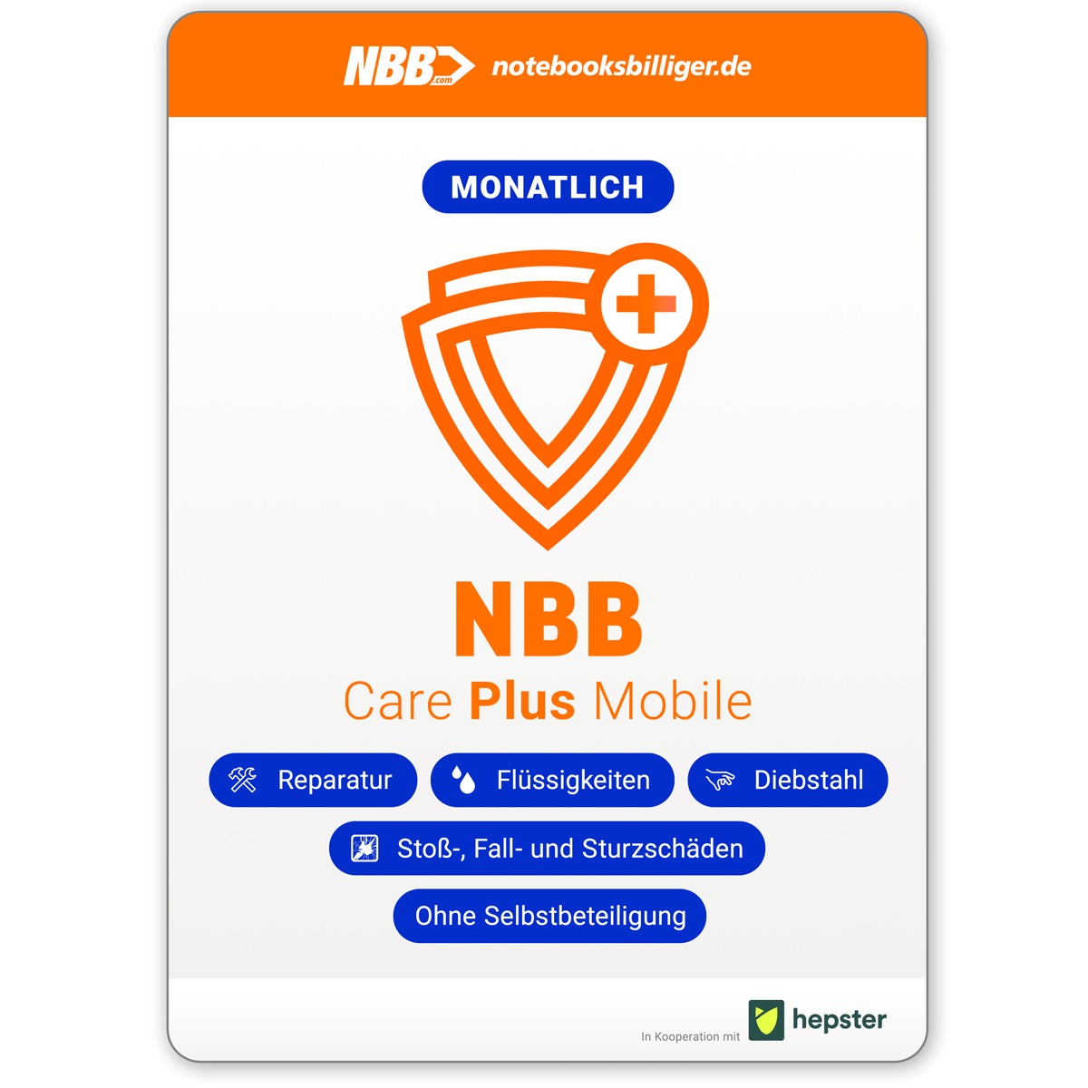 NBB Care Plus Mobile - flexibles Monatsabo | bis 799,99 € Schutz bei Beschädigung, Diebstahl, u.v.m. | Ohne Selbstbeteiligung  | 1. Monatsrate Garantieerweiterungen Produkt Bild 1