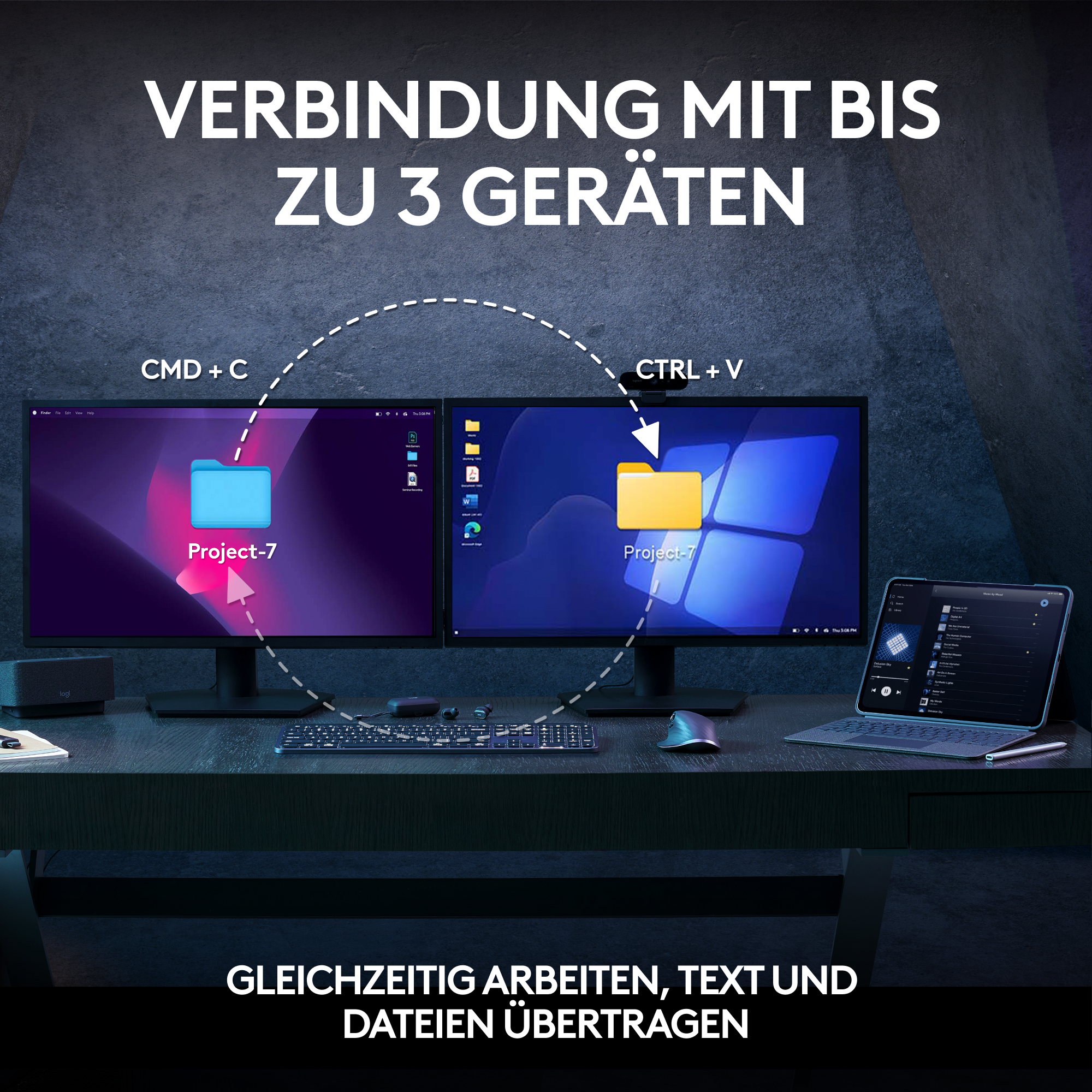 Logitech MX Keys S Combo, Wireless Desktop Set B-Ware Kombination MX Master 3S, MX Keys S und MX Palm Rest Tastaturen Produkt Bild 11