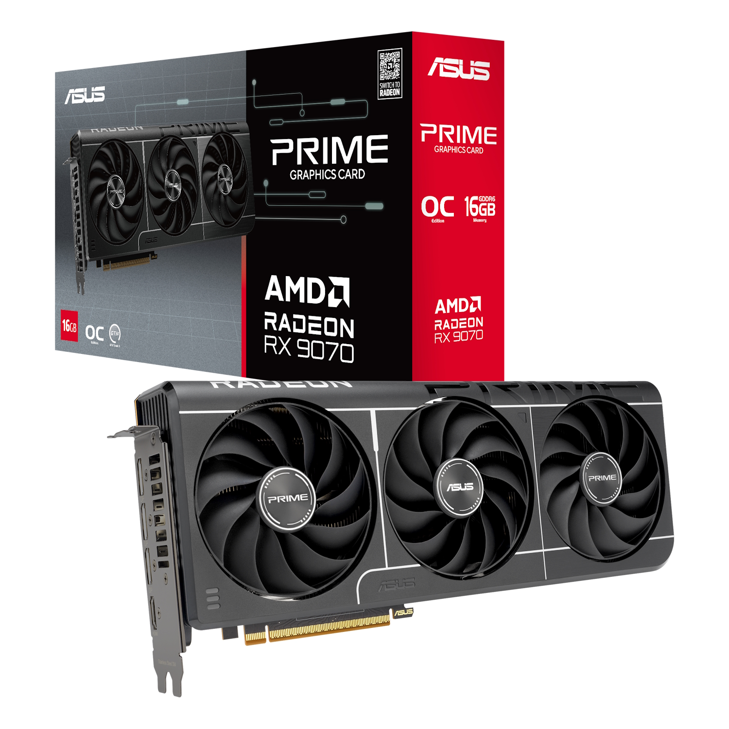 ASUS Prime Radeon RX 9070 OC EVO Grafikkarte - 16GB GDDR6, HDMI, 3x DP