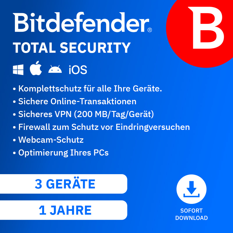 Bitdefender Total Security [3 Geräte - 1 Jahr]