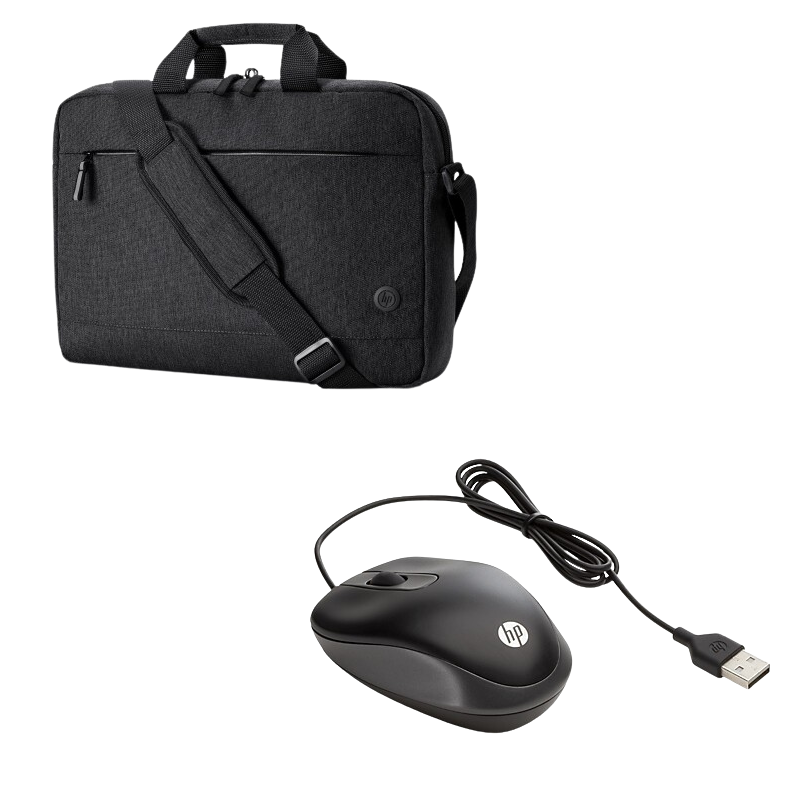 Bundle HP 15,6 Zoll Tasche und USB Maus - optische Maus (kabelgebunden, 1000dpi, 2 Tasten, Linkshänder geeignet)